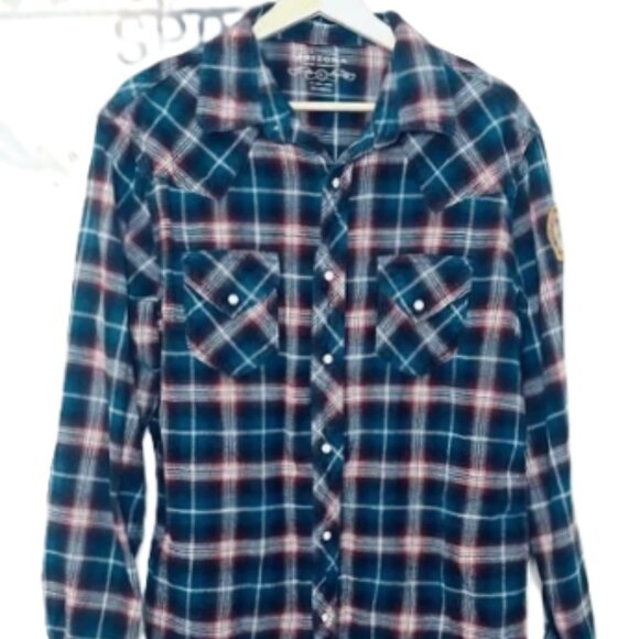 💕 3/$25 💕 Arizona Jean Co LS Plaid Flannel Shirt Pearl Snap Buttons S - Picture 1 of 3